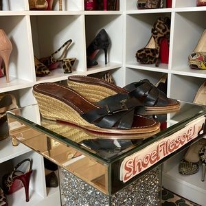 Louboutin Raffia/Black Calf Sandals - 38